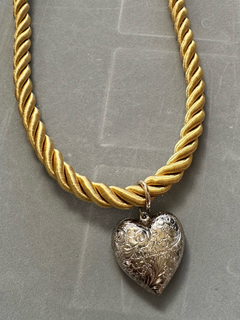 Gold Rope Necklace with Silver Heart Pendant - Women Jewelry